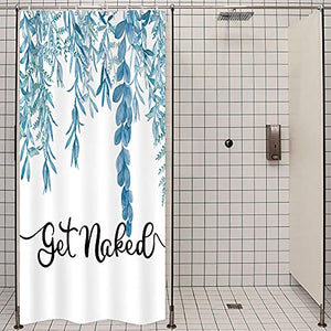 Riyidecor Blue Leaves Get Naked Single Stall Shower Curtain 36Wx72H Inch Sage Bathroom Decor Watercolor Narrow Spring Botanical Plants Quotes Fabric Waterproof Home Bathtub Decor 7 Pack Plastic Hook