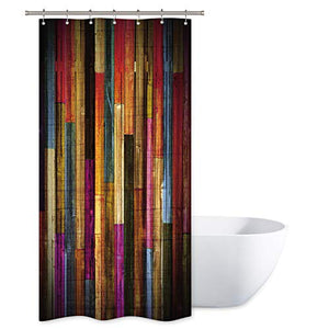 Riyidecor Small Stall Colorful Painted Wood Shower Curtain 36Wx72H Inch Plank Rustic Wooden Vintage Barn Door Bathroom Polyester Waterproof 7 Pack Plastic Hooks