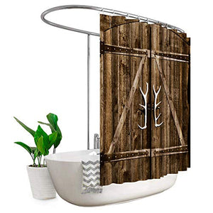 Riyidecor Extra Wide Wooden Barn Door Clawfoot Tub Shower Curtain 108Wx72H Inch 18 Pack Metal Hooks Rustic Country Gate Decor Fabric Bathroom Polyester Waterproof