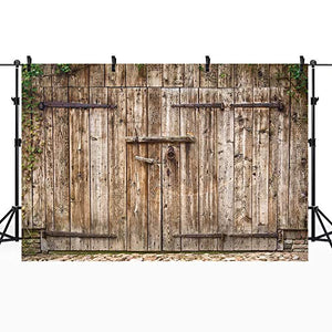 Riyidecor Wooden Barn Doors Fabric Backdrop Rustic Retro Antique Brown Woods Shabby Chic 7Wx5H Feet Farmhouse Photography Backgrounds Photo Shoot Party Birthday Decor Props Photo Shoot