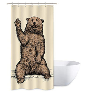 Riyidecor Stall Funny Bear Shower Curtain 36Wx72H Inch Animal Kids Say Hello Kids Decor Fabric Bathroom Polyester Waterproof Plastic Hooks