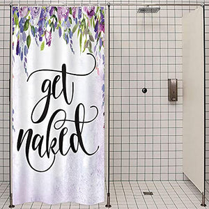 Riyidecor Small Stall Shower Curtain Purple Floral Half Get Naked 36Wx72L Inch Wisteria Flower Cute Weeping Blossom Vine Green Leaves Spring Aesthetic Polyester Waterproof Fabric Bathroom Decor Fabric