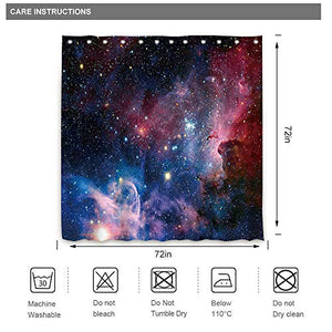 Riyidecor Space Galaxy Shower Curtain 72Wx72H Inch with Metal Hooks 12 Pack Universe Planet Stars Purple Sky Decor Fabric Set Polyester Waterproof for Bathroom
