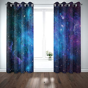 Riyidecor Starry Sky Night Blackout Curtains Dark Blue Starry Ocean Magical Universe Galaxy Nebula Stars Printed Living Room Bedroom Window Drapes Treatment Fabric (2 Panels 52 x 84 Inch)