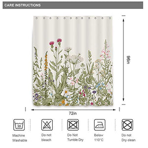 Riyidecor Extra Long Wild Flower Shower Curtain for Bathroom Decor 72Wx96H Inch Vintage Botanical Colorful Border Accessories Herbs Bathroom Set Windows Fabric Polyester Waterproof 12 Pack Hooks