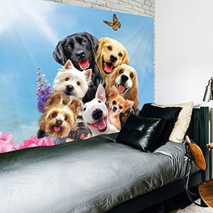 Riyidecor Dogs Cute Animals Tapestry 51x59 Inch Labrador Blue Sky Lovely Puppies Pets Butterfly Girls Child Seaweed Colourful Art Wall Hanging Home Living Room Dorm Decoration Fabric Polyester