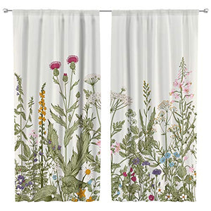Riyidecor Flower Home Decor Curtains Rod Pocket Floral Green Leaves Patterned Window Drapes for Women Vintage Botanical Printed Bedroom Art Plant Living Room Treatment Fabric (2 Panels 42 x 63 Inch)