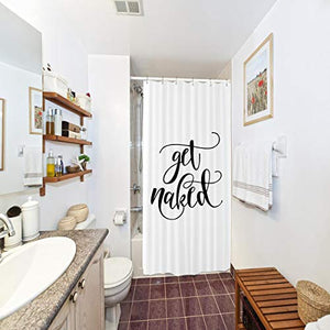 Riyidecor Fashion Get Naked Shower Curtain Black and White Plastic Hooks 7 Pack Concise Decor Set Polyester Waterproof Fabric 36x72 Inch for Bathroom