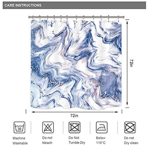 Riyidecor Blue Marble Shower Curtain for Bathroom Accessories 72Wx72H Inch Abstract Geometric Stripe Modern Luxury Ink Texture Cracked Marble Pattern Fabric Bathroom Decor Set 12 Pack Plastic Hooks