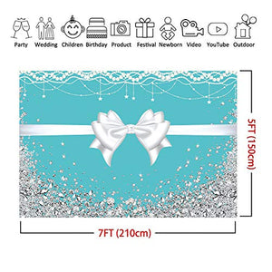 Riyidecor Tiffany Blue Bow-Knot Birthday Backdrop 7x5ft Turquoise Bridal Silver Diamonds Bridal Sweet 16 Bridal Wedding Girl's Party Photography Background Studio Shoot Blush Vinyl Cloth