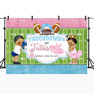 Riyidecor Gender Reveal Backdrop Touchdowns or Tutus Boy Girl Pink Blue Photography Background Newborn Baby Shower Party 7x5ft Decor Props Photo Shoot Banner Vinyl Cloth