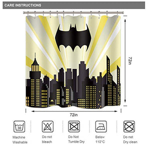 Riyidecor Super Heros Cityscape Shower Curtain Bat Panel Night Buildings Scene City Cartoon Skyline Movie Kid Home Bathroom Decor Fabric Polyester Waterproof 72x72 Inch Include 12 Pack Plastic Hooks