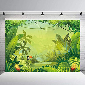 Riyidecor Jungle Safari Backdrop Forest Kids Green Photography Background 7Wx5H Feet Happy Birthday Decoration Celebration Props Party Photo Shoot Floral Baby Shower Dessert Table Vinyl Cloth