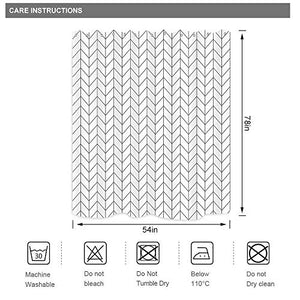 Riyidecor Striped Herringbone Chevron Shower Curtain 54x78 Inch White Geometric Panel 12 Pack Hooks Decor Fabric Bathroom Set Polyester Waterproof