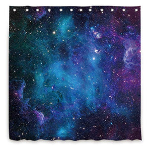 Riyidecor Galaxy Outer Space Shower Curtain Set Nebula 72Wx78H Inch Metal Hooks 12-Pack Universe Planets Magical Fantasy Star in Blue Sky Ocean Decor Fabric Panel Bathroom