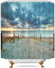 Riyidecor Ocean Beach Shower Curtain 72Wx72H Sunset Scenic Blue Sky Seaside Landscape Sand Decor Fabric Bathroom 12 Pack Plastic Shower Hooks