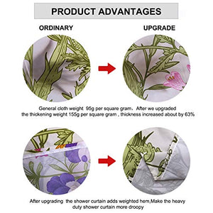 Riyidecor Thicken Heavy Duty Fabric Floral Shower Curtain for Bathroom Decor 72Wx72H Inch Flower Green Leaves Botanical Decorative Bath Set Plants Bathroom Accessories Waterproof 12 Pack Hooks