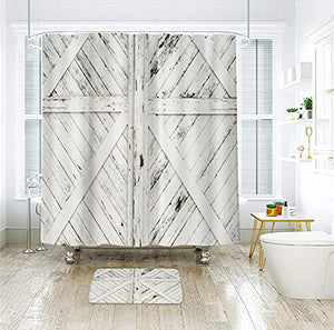 Riyidecor Extra Long Fabric Barn Door Shower Curtain for Bathroom 72Wx78H Inch Rustic Wood Bath Curtain for Men Women Farmhouse Door Pattern Home Decor Western Country Set Waterproof 12 Pack Hooks