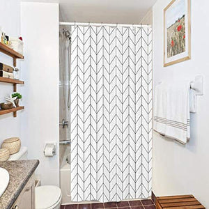 Riyidecor Stall Small Shower Curtain Half 39x72 Inch Chevron Herringbone Geometric Striped Simple Modern Classy Neutral 7 Pack Hooks Contemporary Decor Fabric Bathroom Set Polyester Waterproof