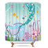 Riyidecor Mermaid Tail Shower Curtain Sea Fish Scales Bath Curtain Sea Sirens Fish Image Blue Pink Cartoon Castle Colorful Fair Tale Fabric Bathroom Decor Set with Hooks 72x72Inch