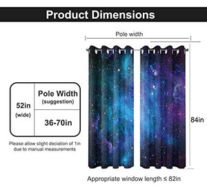 Riyidecor Starry Sky Night Blackout Curtains Dark Blue Starry Ocean Magical Universe Galaxy Nebula Stars Printed Living Room Bedroom Window Drapes Treatment Fabric (2 Panels 52 x 84 Inch)