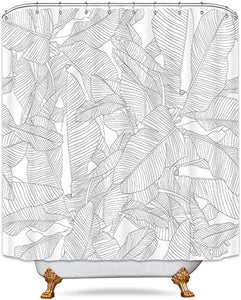 Riyidecor Palm Tree Leaf Shower Curtain Tropical Fern Banana Monstera Leaves White Rainforest Jungle Hawaii Plant Fabric Waterproof Home Bathtub Decor 12 Pack Plastic Hook 72x72 Inch