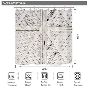 Riyidecor Rustic Barn Door Shower Curtain Painting Gray and White Wooden Vintage Farmhouse Decor Fabric Set Polyester Waterproof 72Wx72H Inch 12 Pack Metal Hooks