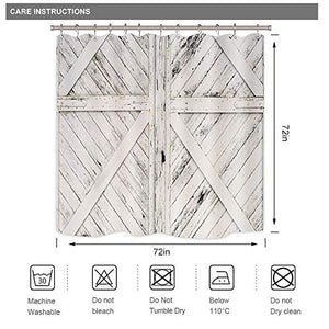 Riyidecor Rustic Barn Door Shower Curtain Painting Gray and White Wooden Vintage Farmhouse Decor Fabric Set Polyester Waterproof 72Wx72H Inch 12 Pack Metal Hooks