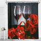 Riyidecor Red Rose Wine Shower Curtain for Bathroom Decor 72Wx72H Inch Valentines Romantic Floral Blooming Flower Lovers Couple Candles Panel Fabric Waterproof Polyester with 12 Pack Plastic Hooks