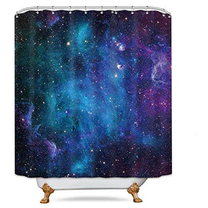 Riyidecor Galaxy Outer Space Shower Curtain Set Nebula 72Wx78H Inch Metal Hooks 12-Pack Universe Planets Magical Fantasy Star in Blue Sky Ocean Decor Fabric Panel Bathroom
