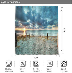 Riyidecor Extra Long Ocean Beach Shower Curtain 72W x 84H Sunset Scenic Blue Sky Seaside Landscape Sand Decor Fabric Bathroom Clawfoot Tub 12 Pack Plastic Shower Hooks