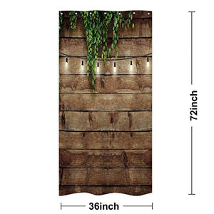 Riyidecor Stall Wooden Shower Curtain 36Wx72H Inch Rustic Wood Bran Door Wooden Green Leaves Antique Brown Wall Board Retro Bathroom Home Decor Waterproof Polyester 7 Pack Plastic Hooks