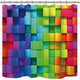 Riyidecor Rainbow Geometric Plaid Shower Curtain 72x78 Inch Metal Hooks 12 Pack Neon Rainbow Colored Blue Green Red Purple Decor Fabric Bathroom Set Polyester Waterproof Fabric