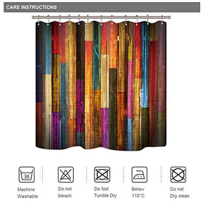 Riyidecor Colorful Painted Wood Shower Curtain 72Wx72H Inch Plank Rustic Retro Wooden Vintage Barn Door Bathroom Decor Set Polyester Waterproof 12 Pack Plastic Hooks