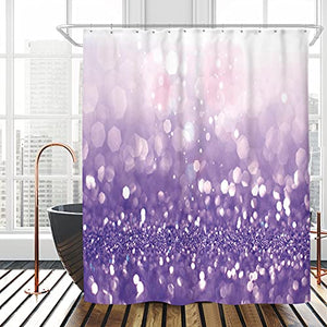 Riyidecor Purple Sparkling Shower Curtain 72Wx72H Inches Bling Shining Sequin (not Glitter) Polka Dot Mermaid Rainbow Fantasy Romantic Abstract Fabric Waterproof Polyester with 12 Pack Plastic Hooks