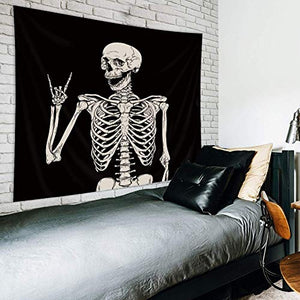 Riyidecor Skull Tapestry Wall Hanging 51Hx59W Inch Funny Black and White Skeleton Theme Home Decor for Men Women Gothic Hippie Halloween Bohemian Terror Rock and Roll Bedroom Living Room Dorm