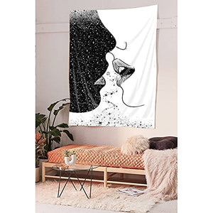 Riyidecor Kissing Tapestry 60Wx80H Inch Kiss Abstract Lovers Couple Aesthetic Black White Planet Star Romantic Art Wall Hanging Bedroom Living Room Dorm Wall Blankets Home Decor Fabric