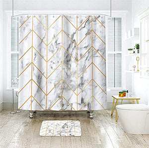Riyidecor Marble Shower Curtain 72x78 Inch Chevron Herringbone Geometric Abstract Cute Ink Texture Chic Cool Luxurious Neutral Classy Aesthetic 12 Pack Hooks Bathroom Decor Fabric Polyester Waterproof