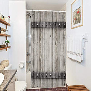 Riyidecor Rustic Stall Barn Door Shower Curtain 36Wx72H Small Farmhouse Wooden Metal Texture Bathroom Decor Fabric Polyester Waterproof with 7 Pack Plastic Shower Hooks