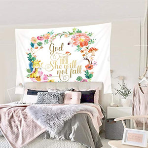 Riyidecor Inspiration Quotes Tapestry Giraffe Flower Floral Colorful God is Within Her She Will Not Fall Motivation Positive 51x59 Inch Modern Simple Decoration Bedroom Living Room Dorm Wall Hanging