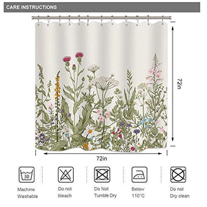 Riyidecor Fabric Green Leaves Shower Curtain for Bathroom Decor 72Wx72H Inch Floral Flower Botanical Decorative Bath Set Plants Herbs Bathroom Accessories Polyester Waterproof 12 Pack Hooks