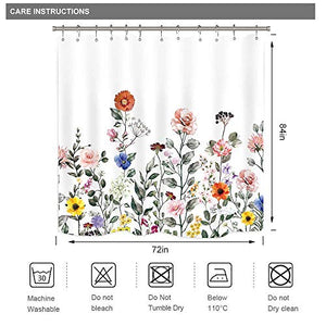 Riyidecor Floral Shower Curtain Botanical Flowers 72x84 Inch Watercolor Vintage Spring Blooming Pansy Plants Vibrant Cute Natural Bright Aesthetic Polyester Fabric Home Bathtub Decor 12 Pack Hooks