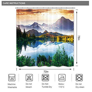 Riyidecor Mountain Scenic Shower Curtain 72Wx78H Inch Metal Hooks 12 Pack Scenery Landscape Art Blue Sky Forest Beauty Wilderness and Hiking Decor Fabric Set