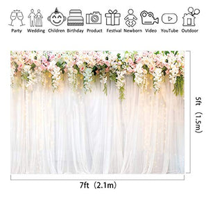 Riyidecor Pink White Bridal Floral Wall Backdrop Gauze Curtain Rose Flowers Wedding Photography Background Reception Ceremony 7x5 Feet Decoration Props Party Photo Shoot Backdrop Vinyl Cloth