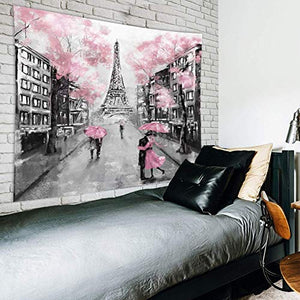 Riyidecor Pink Paris Eiffel Tower Tapestry for Living Room Wall Decor 51Hx59W Inch Paris Theme Backdrop Wall Hanging for Girls Women Vintage Modern Romantic France City Art Lover Couple Home Bedroom
