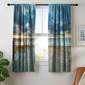 Riyidecor Ocean Beach Scenic Curtains Scenery Landscape Rod Pocket Art Hawaiian Tropical Sunset Seaside Blue Sky Sand Coastal Living Room Bedroom Window Drapes Treatment Fabric (2 Panels 42 x 63 Inch)