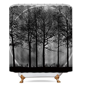 Riyidecor Fabric Forest Dark Mens Black Shower Curtain Set for Bathroom 72Wx72H Inch Nature Gothic Tree Winter Foggy Woodland Bath Curtain Outdoor Bathtub Accessories Art Decor 12 PCS Plastic Hook