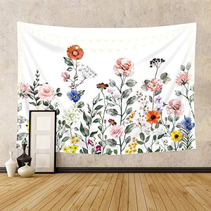 Riyidecor Colorful Floral Tapestry Flowers Spring Bloom 60x80 Inch Blossom Plants Girl Rustic Natural Bright Pink Country Scenery Modern Printed Decoration Bedroom Living Room Dorm Wall Hanging