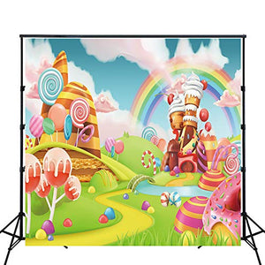 Riyidecor Candyland Lollipop Rainbow Castle Photo Backdrop Cartoon Kids Colorful 8x8 Feet Ice Cream Cloud Photography Background Newborn Birthday Party Photo Studio Shoot Backdrop Vinyl Cloth