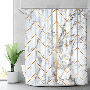 Riyidecor Marble Shower Curtain 60x72 Inch Chevron Geometric Herringbone Abstract Cute Ink Texture Chic Cool Luxurious Neutral Classy Aesthetic 12 Pack Hooks Bathroom Decor Fabric Polyester Waterproof